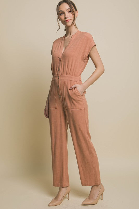 V-Neck Pocketed Jumpsuit Love Tree