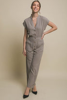 V-Neck Pocketed Jumpsuit GREYSTONE