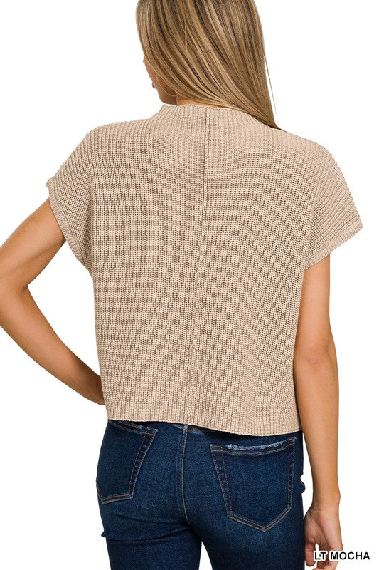 Zenana Mock Neck Short Sleeve Cropped Sweater ZENANA