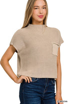 Zenana Mock Neck Short Sleeve Cropped Sweater ZENANA