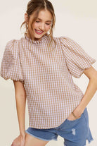 La Miel Gingham Check Print Puff Sleeve Top La Miel