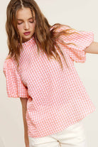 La Miel Gingham Check Print Puff Sleeve Top La Miel