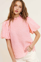 La Miel Gingham Check Print Puff Sleeve Top La Miel