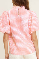 La Miel Gingham Check Print Puff Sleeve Top La Miel