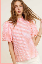 La Miel Gingham Check Print Puff Sleeve Top La Miel