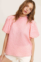 La Miel Gingham Check Print Puff Sleeve Top La Miel