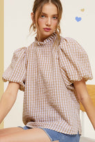 La Miel Gingham Check Print Puff Sleeve Top La Miel