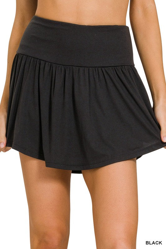 Zenana Wide Band Tennis Skirt with Zippered Back Pocket BLACK ZENANA