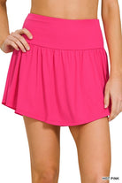 Zenana Wide Band Tennis Skirt with Zippered Back Pocket HOT PINK ZENANA