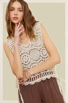 La Miel Self Side Tie Detailed Crochet Vest Top La Miel