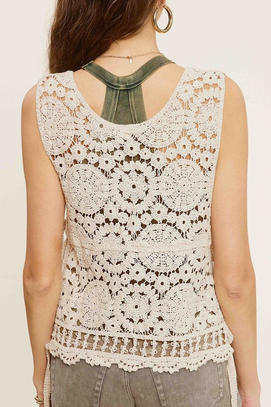 La Miel Self Side Tie Detailed Crochet Vest Top La Miel