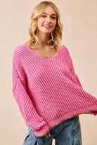 BiB Pink V-Neck Sweater with Colorful Trim