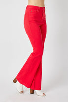 Judy Blue Red High Waisted Tummy Control Garment Dyed Flare Jeans