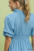 Umgee Peri Blue Ruffle V-Neck Midi Dress