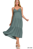 Zenana Woven Sweetheart Neckline Tiered Cami Midi Dress ASH JADE Dresses