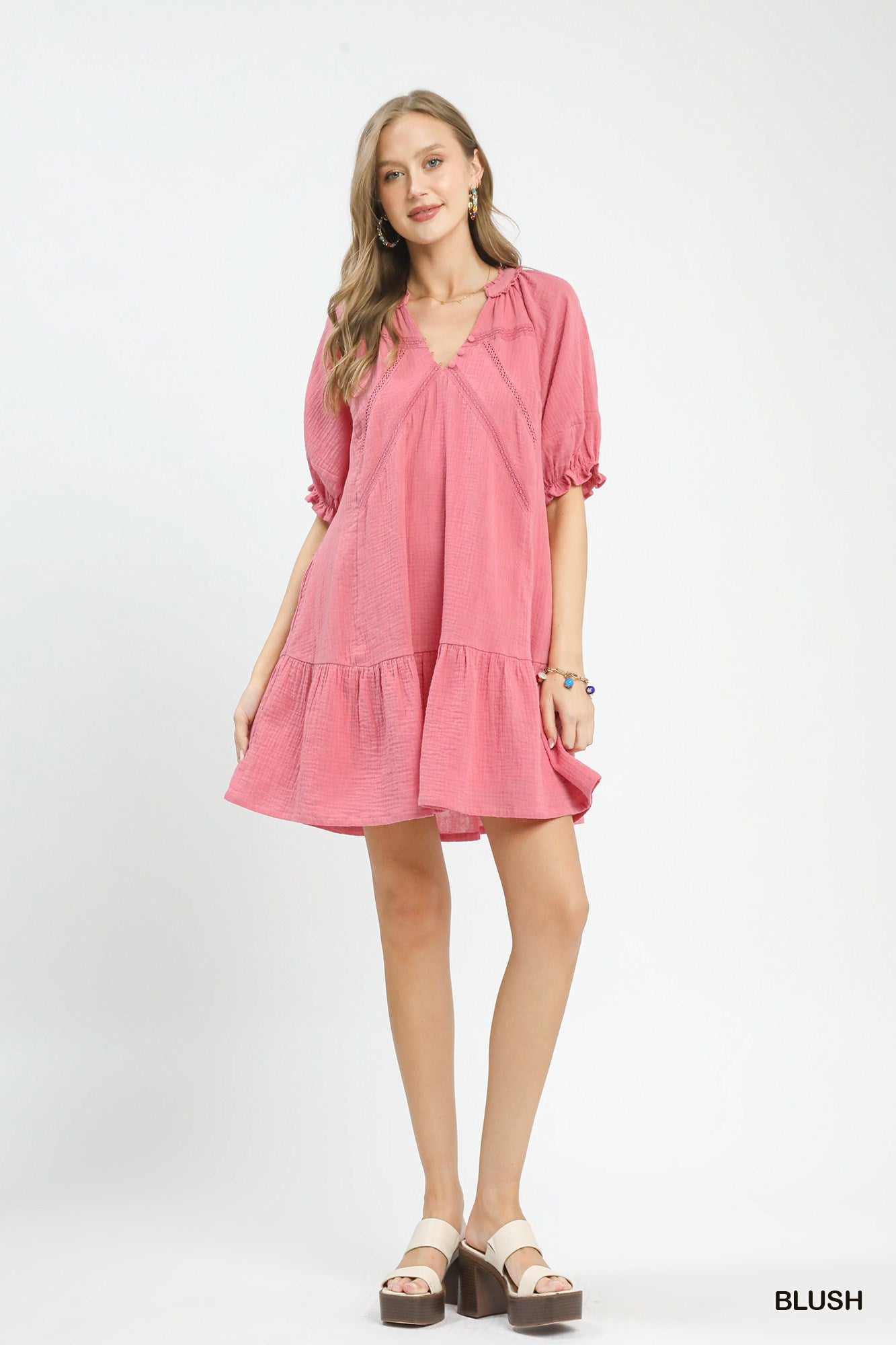 Umgee Blush Cotton Gauze Mini Dress