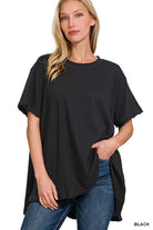 Zenana Cotton Drop Shoulder Oversized Top BLACK ZENANA