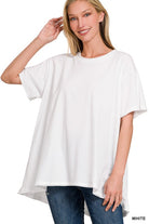 Zenana Cotton Drop Shoulder Oversized Top WHITE ZENANA