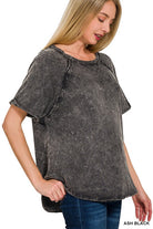 Zenana Back Patch Crinkle Washed Raglan Sleeve T-Shirt ZENANA