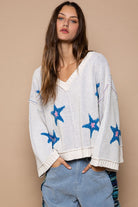 POL White Long Sleeve Star Patch Sweater White Trendsi