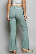 POL Pale Sage Drawstring Textured Ribbed Knit Pants