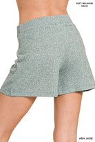 Zenana Brown Soft Melange Hacci Elastic Waisted Shorts