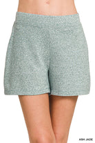Zenana Brown Soft Melange Hacci Elastic Waisted Shorts