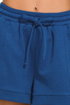 Zenana Light Navy Textured Knit Jacquard Drawstring Shorts