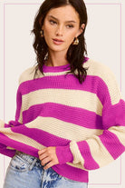 La Miel Striped Round Neck Loose Fit Sweater La Miel