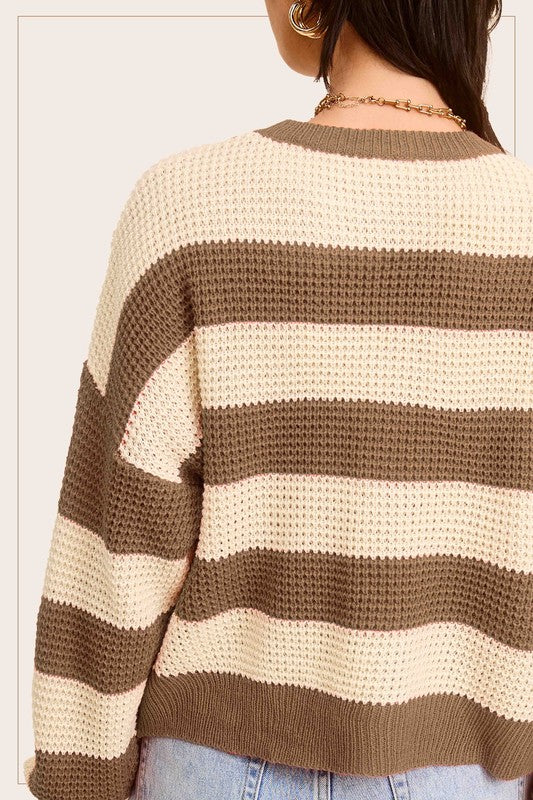 La Miel Striped Round Neck Loose Fit Sweater La Miel