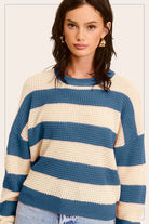 La Miel Striped Round Neck Loose Fit Sweater La Miel