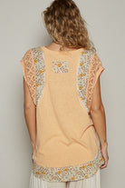 POL Sherbet Floral Frayed Hem Crochet Cap Sleeve Top