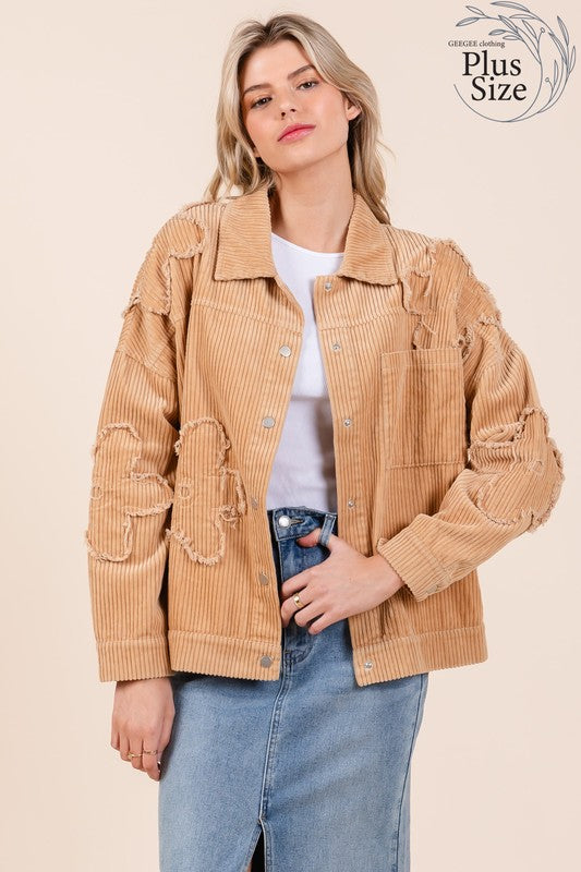 GeeGee Plus Drop Shoulder Corduroy Shacket GeeGee