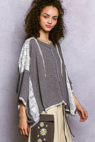 POL Grey Short Sleeve Hoodie Top with Lace Detail