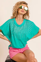 BiBi Jade Rhinestone Beaded Short Sleeve Top JADE