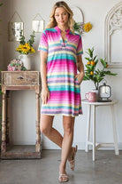 Heimish Pink Multi Color Striped Short Sleeve Mini Dress