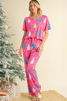 Christmas Tree Print Tee and Pants Lounge Set ROSE SW151137-P620 SHEWIN INC.