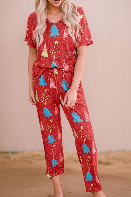 Christmas Tree Print Tee and Pants Lounge Set SHEWIN INC.