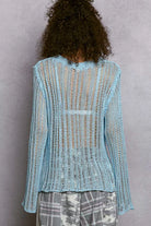 POL Powder Blue Openwork Round Neck Knit Cover Up