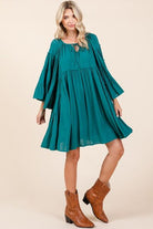 Mittoshop Teal Green Frill Tie Neck Long Bell Sleeve Empire Waist Dress