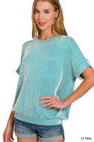 Zenana Light Teal Corded Rib Short Sleeve T-Shirt LT TEAL
