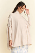 Davi & Dani Cream High-Low Turtleneck Long Sleeve Knit Top Cream