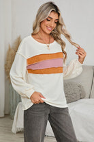 Corded Exposed Seam Patchwork Drop Sleeve Top