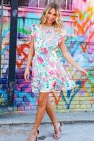 Haptics Under Your Spell Floral Smocked Flutter Sleeve Ruffle Mini Dress