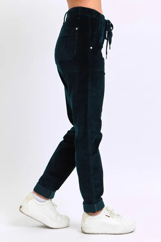 Judy Blue Emerald Green High Waisted Corduroy Cuffed Joggers