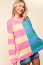 Haptics Blush & Blue Stripe Color Block Knit Sweater