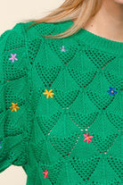 Haptics Embroidered Crochet Knitted Textured Short Sleeve Sweater