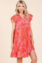 Mittoshop Coral Leaf Print Ruffle Sleeve Tiered Mini Dress