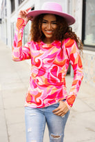 Haptics Find Love Red/Pink Fitted Floral Print Buttery Soft Knit Top