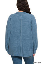 Zenana Dusty Teal Brushed Ribbed Hacci Drop Shoulder Sweater